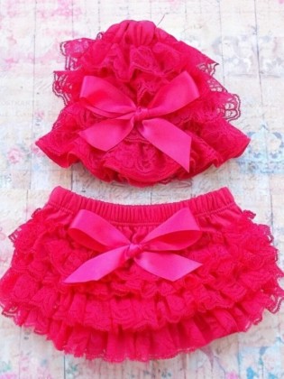 Baby Girl Hot Pink Ruffle Bloomer With Hat Set