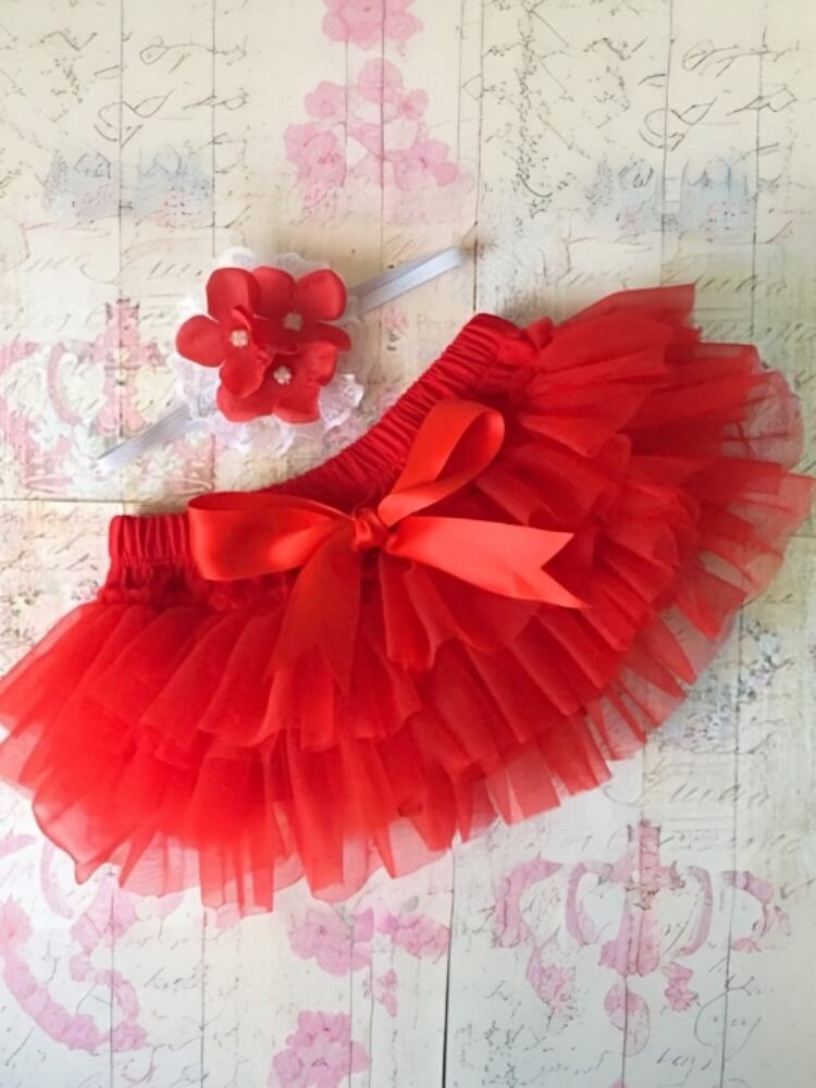 Baby Girl Red Tutu Frilly Pants With Headband