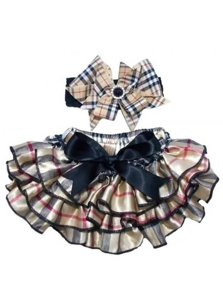 Baby Girl Ruffle Bloomer Burberry With Headband