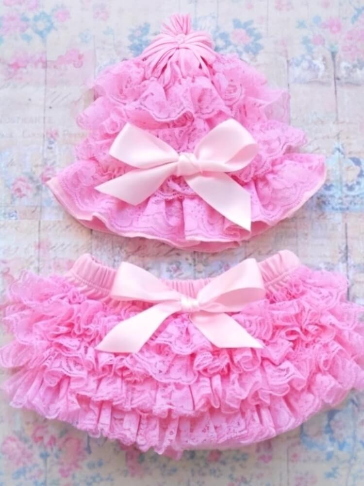 Baby Girl Pink Ruffle Bloomer With Hat Set