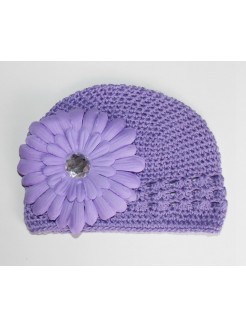 Crochet Baby Girl Hat Lavender Daisy Flower