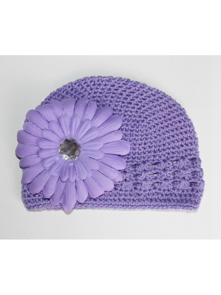 Crochet Baby Girl Hat Lavender Daisy Flower