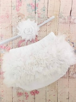 Baby Christening Nappy Cover White with headband