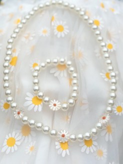 Baby Girl Daisy Pearls Necklace and Bracelet Set