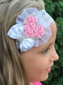 Christening Headband Baby Pink Rosette Heart