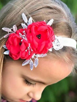Luxury Headband Coral Red Flowers