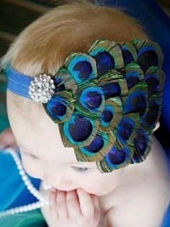 Baby Girl Handmade Headband With Peacock feather