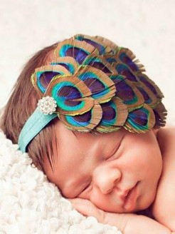 Handmade Baby Girl Headband With Peacock Feathers