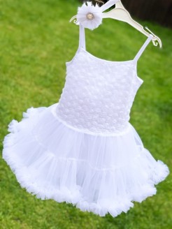 Girl White Tutu Rosette Dress