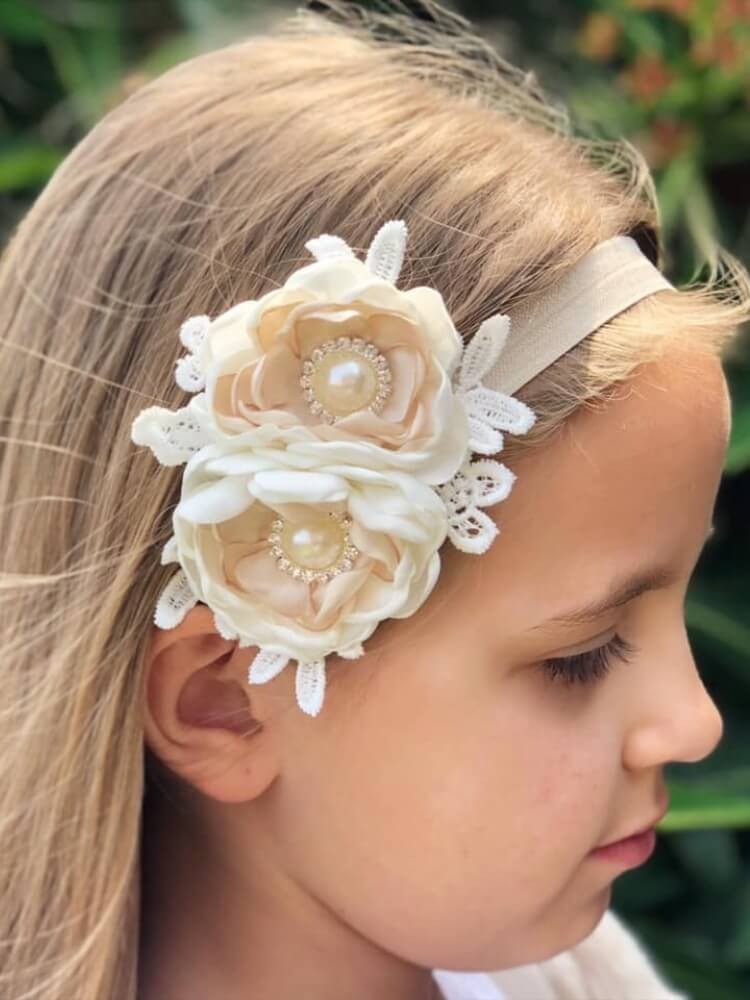 Exclusive baby girl headband Champagne Flowers