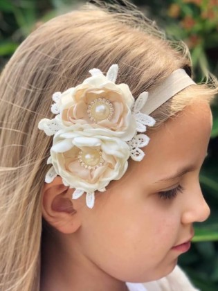 Exclusive baby girl Christening headband Ivory Flowers