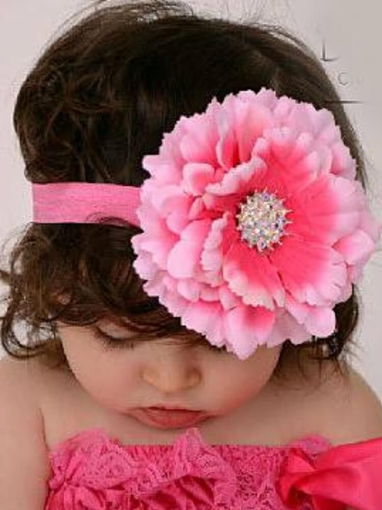 Baby headband hot pink rhinestone flower