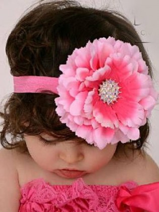 Baby girl occasion headband hot pink rhinestone flower