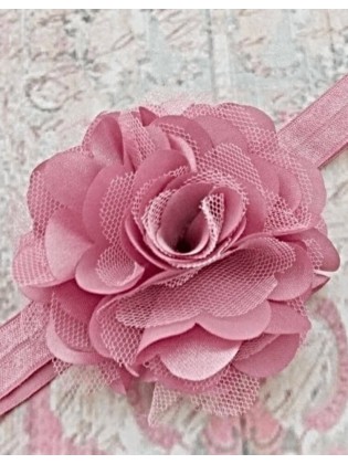 Baby Headband Dusty Pink Satin Tulle Flower