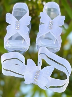 Baby Girl Christening Barefoot Sandals Set White Lace