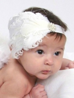 Baby Girl White Feather Christening Headband