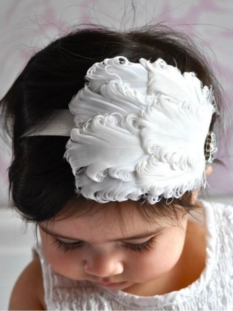 Baby Girl White Feather Christening Headband