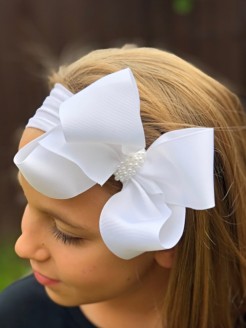 Girl Big White Bow Turban...