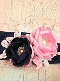 Baby Girl Headband Navy With Baby Pink