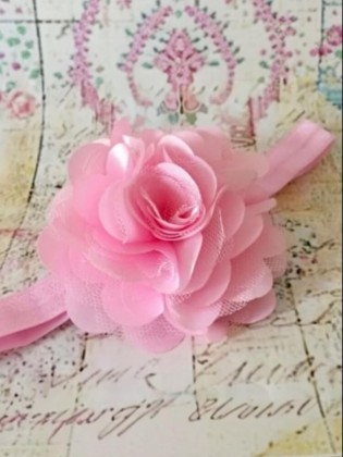 Baby Headband Satin Tulle Flower Pink