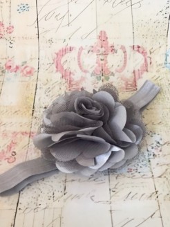 Baby Girl Headband Satin Tulle Flower Silver Grey