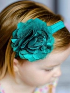 Baby Girl Headband Satin Tulle Flower Emerald Green