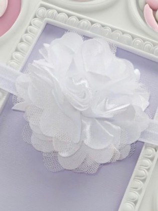 Baby Girl Baptism Headband White Satin Tulle Flower