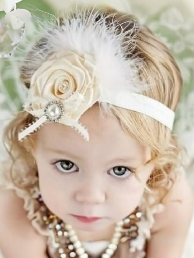 Baby girl headband Rose with feather