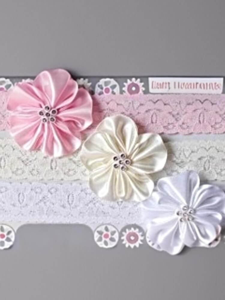 Newborn Headbands Set Diamante Satin Flowers