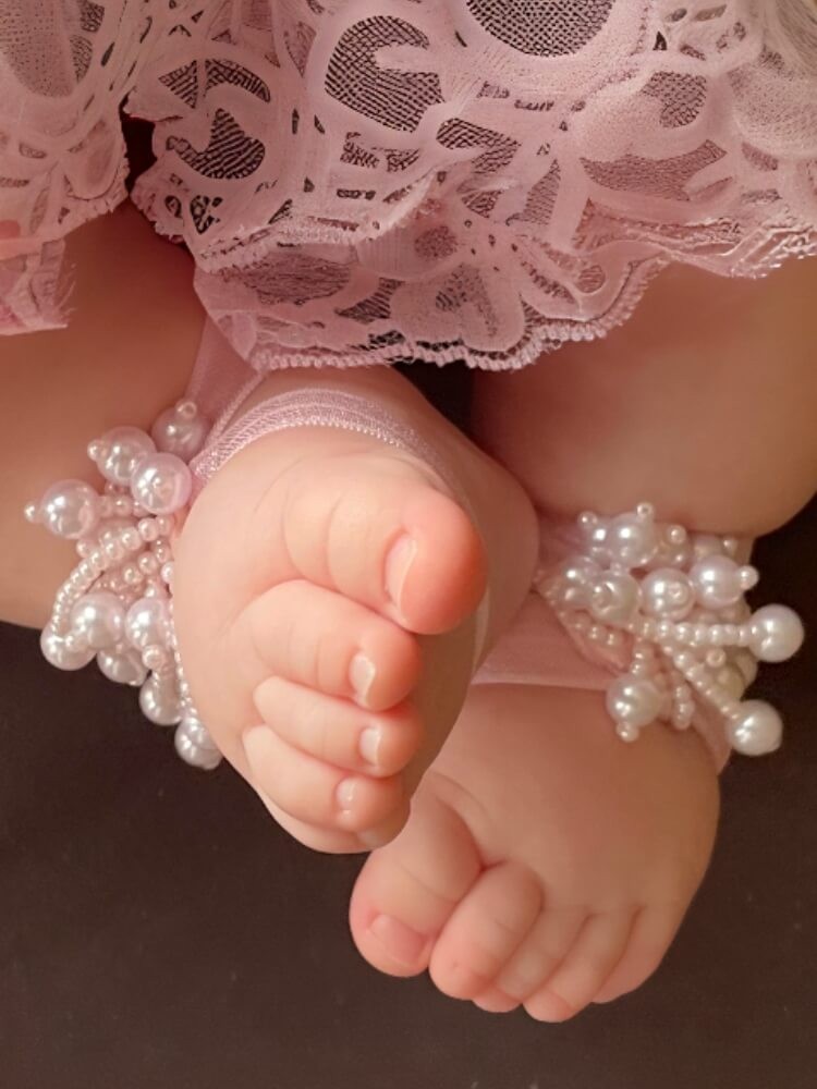 Baby Girl Barefoot Sandals Pink Pearls