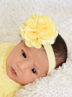 Baby Girl Headband Satin Tulle Flower Yellow