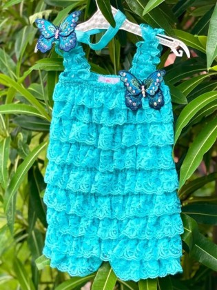 Aqua baby girl lace romper