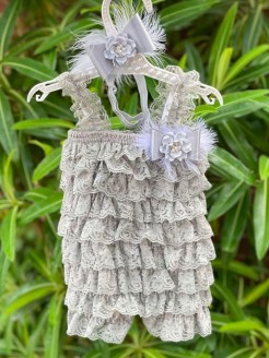 Girl ruffle frill lace romper grey
