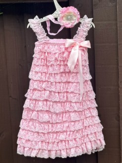 Elegant Pink Baby Dress with Lace & Headband – Perfect for Newborns