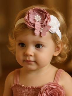 Baby Girl Handmade Headband Blush Pink With White