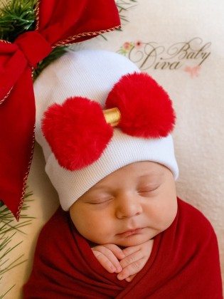 Big Red Fluffy Bow Hat for Newborn