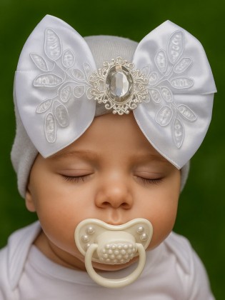 Newborn Hospital Hat White Luxury Big Bow