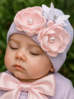 Newborn Baby Girl Hospital Hat Light Pink Bouquet