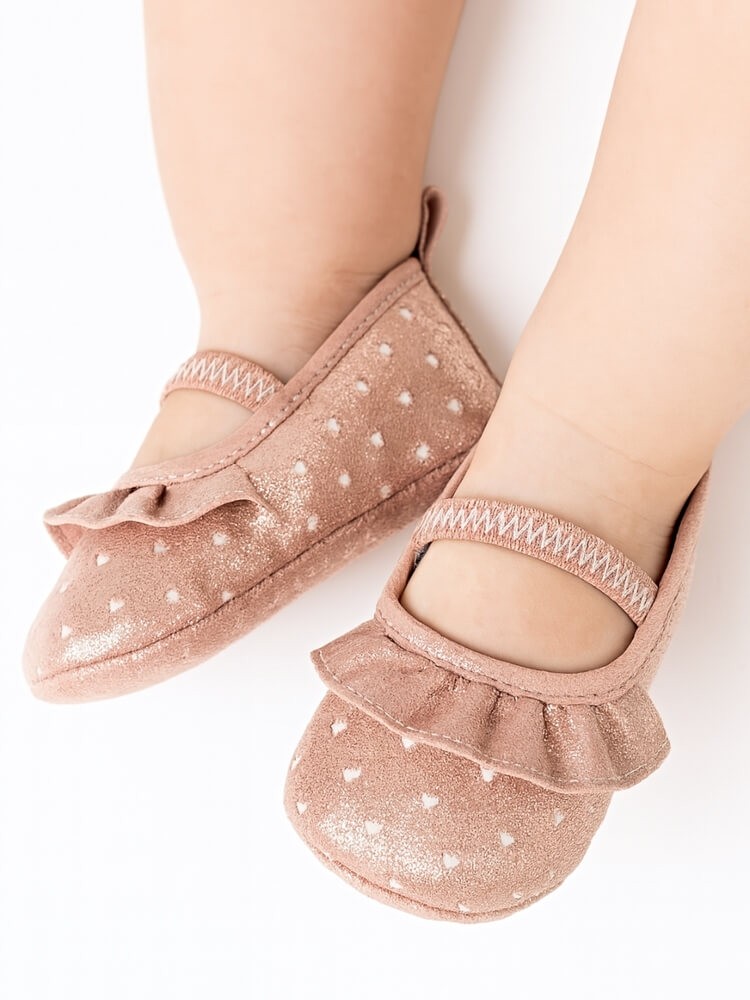 Infant Rose Gold Dress Shoes – Heart Pattern Mary Jane