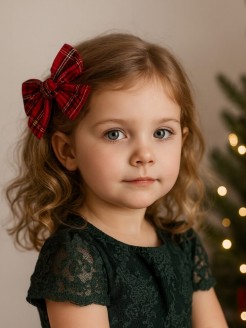 Red Tartan Fabric Hair Bow Clip