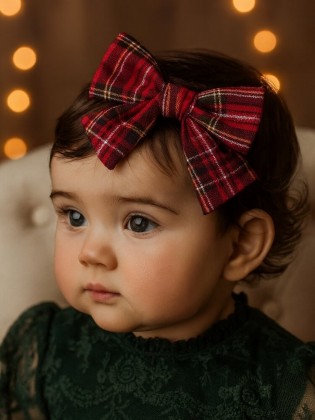 Red Tartan Fabric Hair Bow Clip