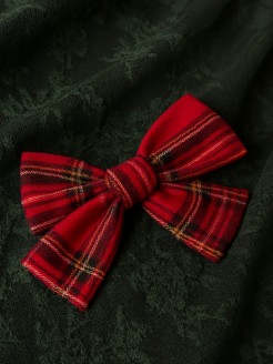 Red Tartan Fabric Hair Bow Clip