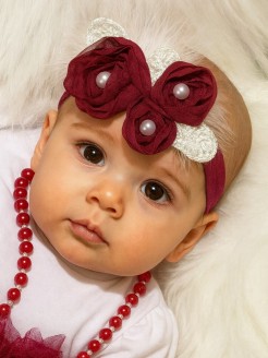 Headband Burgundy roses with silver leaves with feathers Headband Burgundy roses with silver leaves with feathers