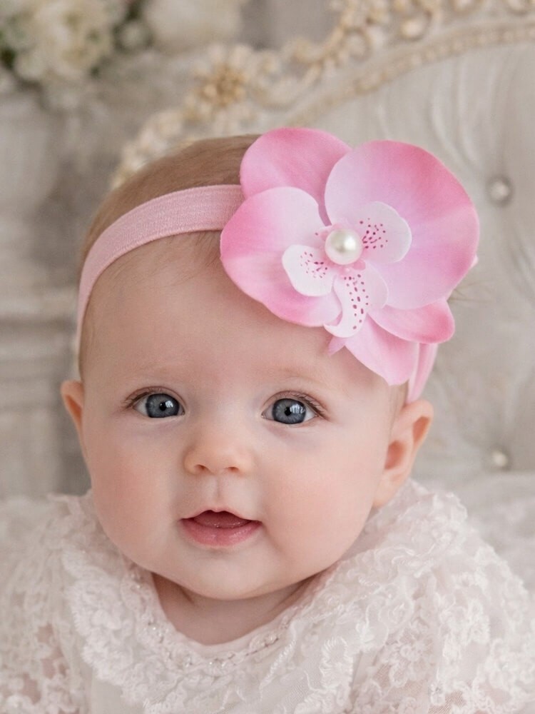 pink orchid baby headband for christening and baptism pink orchid baby headband for christening and baptism