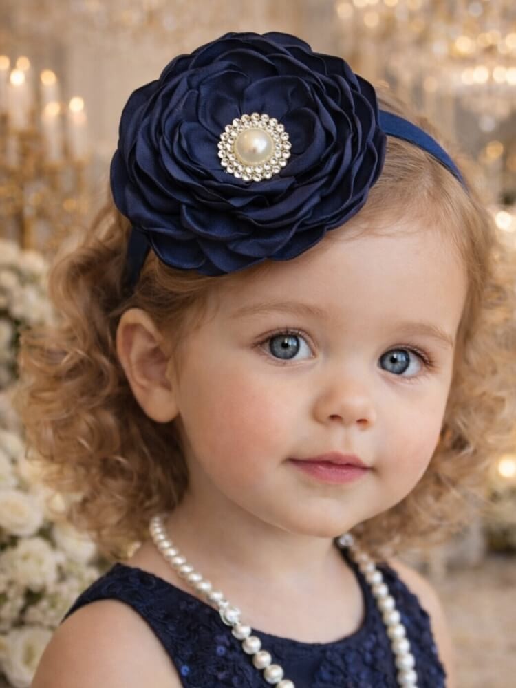 Headband Navy blue rhinestone flower
