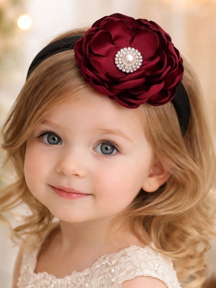 Handmade headband Bordo rhinestone flower