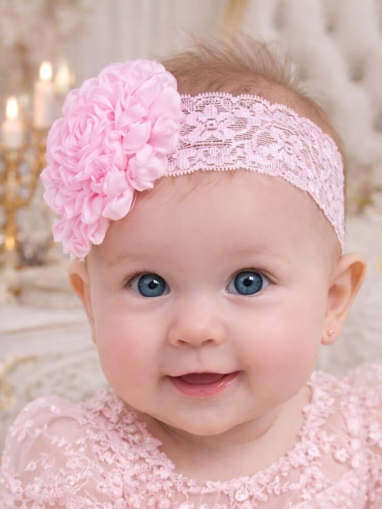 Baby Girl Pink Wide Lace Christening Headband