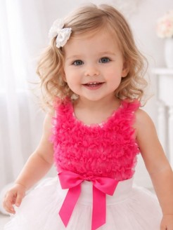 Girls Birthday Top – White Cotton with Watermelon Chiffon