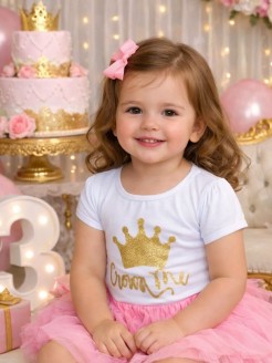 Baby girl white cotton top with Crown.