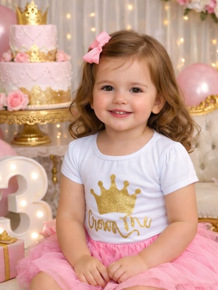 Baby girl white cotton top with Crown.